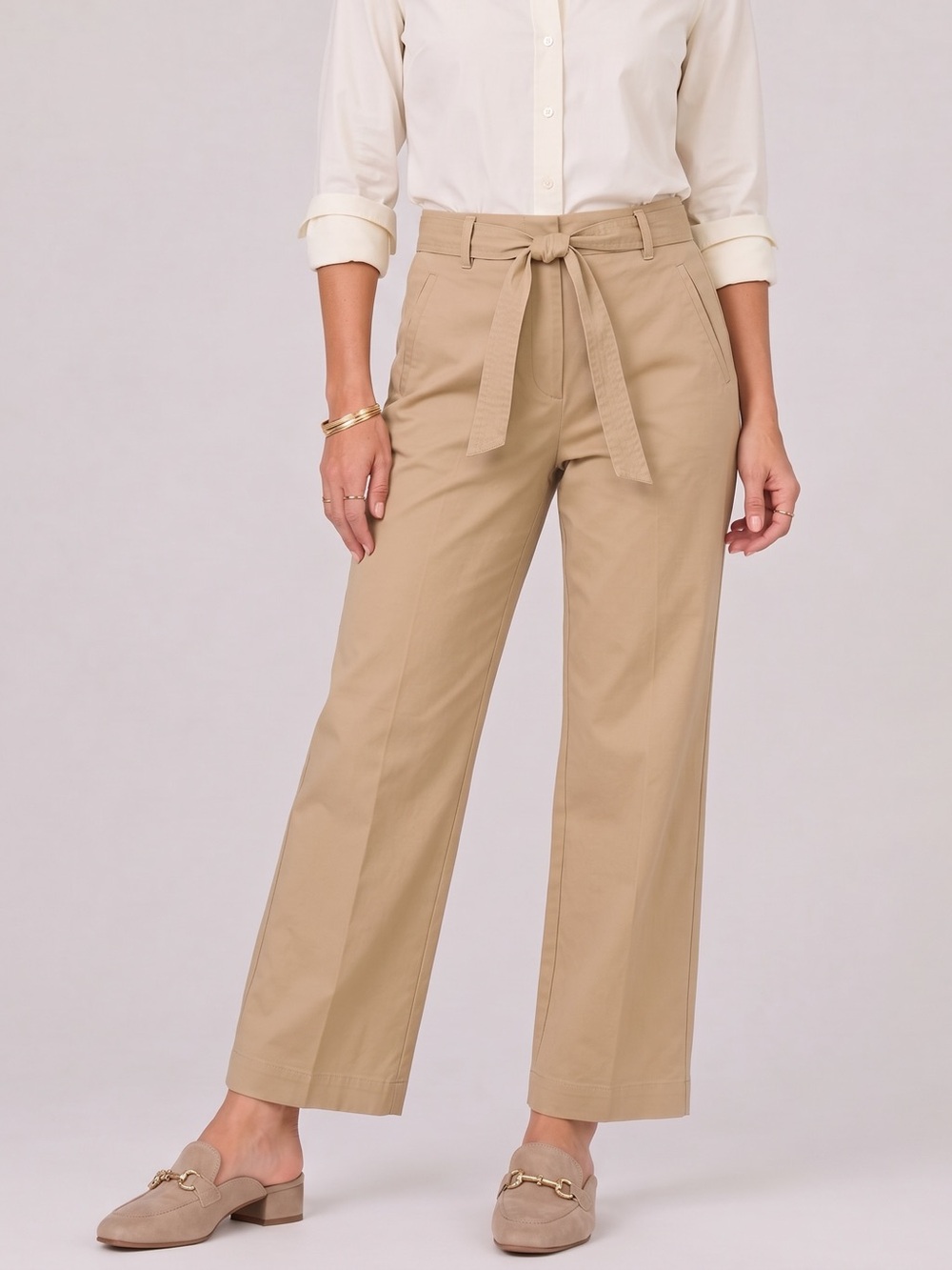 NWT TALBOTS Khaki Tie Belt Pants